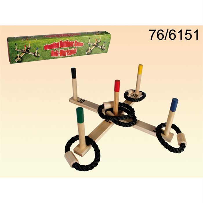 Jeu Famille Extérieur Jeu De Lancer D'Anneaux YARDIN - Bois Et Nylon - 5 Colonnes Colorées - Pour Enfants Et Adultes - 50x50 Cm Ring Toss Game