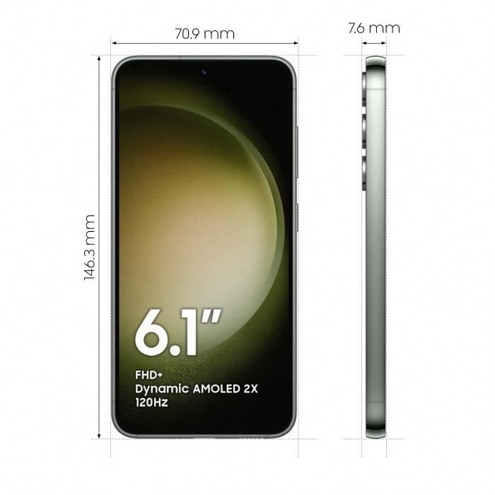 Samsung Galaxy S23 256 Go Vert - 61 (155 cm) Android 13 Snapdragon 8 Gen 2 Triple caméra
