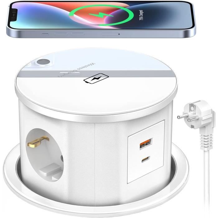 Prise escamotable multiprise avec USB, prise de table escamotable à 3