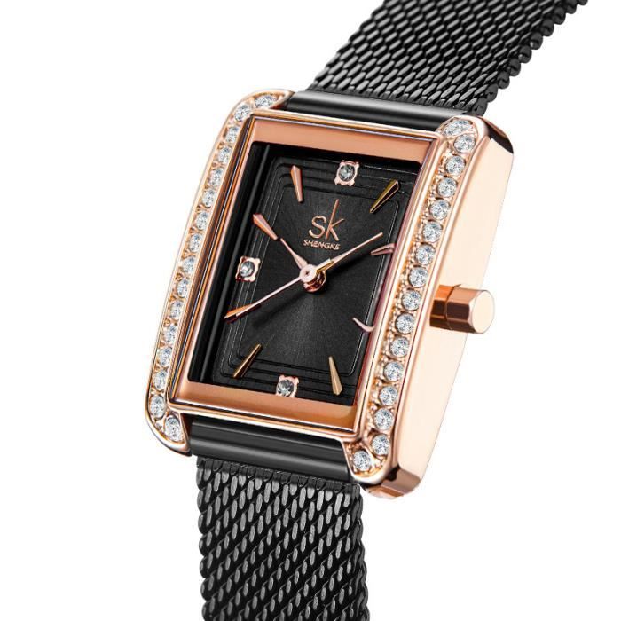Montre Femme DIAMANT Quartz Or Rose - Cadran Et Bracelet Acier Doré - Occasion En Bon état