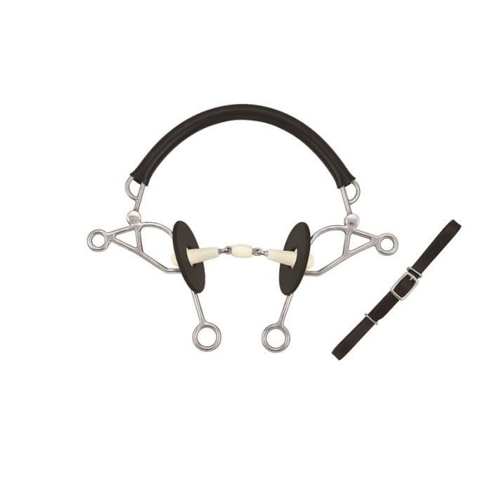 Mors double articulation + rouleau Soyo Happy mouth tandem - noir/blanc/argenté - 125 mm