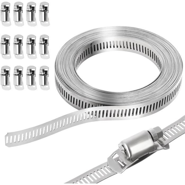 Rouleau De 5m De Collier De Serrage Acier Inox 304 - 12,5mm De Large Avec 12 Fermoirs - Pour Tuyaux Et Câbles