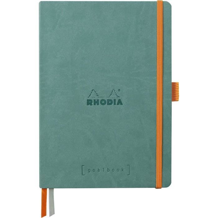 RHODIA 194445C - Carnet Rigide Bullet Journal Goalbook Creation Sauge - A5 15,5x21x2 cm - Pointillés Dot - 160 pages Papier Clairefontaine Maya Noir Lisse 120 g/m - 2 Rubans - Couverture Simili Cuir