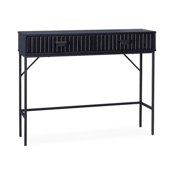 Console décor bois rainuré 2 tiroirs BAZALT
