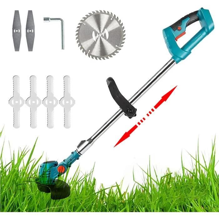 Débroussailleuse Electrique sans Fil 21V 2.0Ah Coupe Bordure avec 2 Batterie et Chargeur Taille Bordure avec Roues & avec 3 Types De Lames,Pliage Rétractable Tête Pivotante 90°pour Jardin Élagage