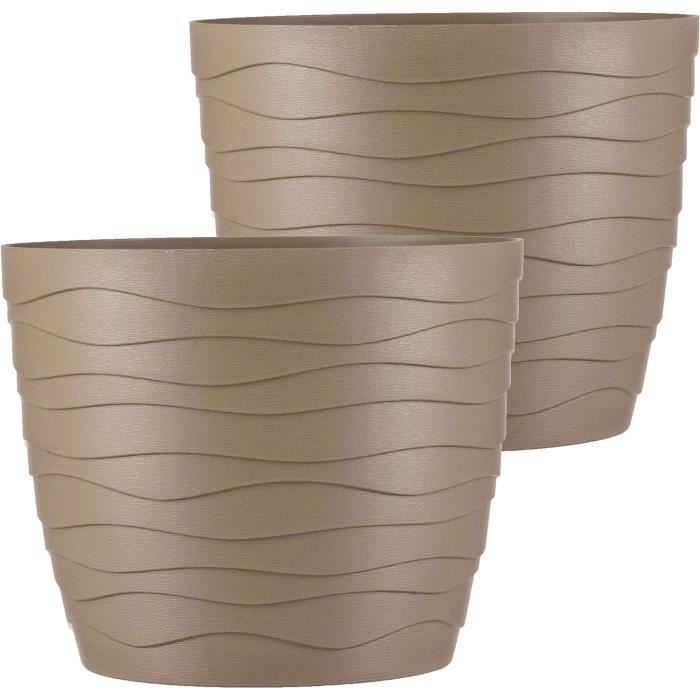 Lot De 2 Pots De Fleurs Tymar Ronds – Ø 19,5 Cm – Noir Et Doré – En Polypropylène étanche Pour Intérieur/extérieur