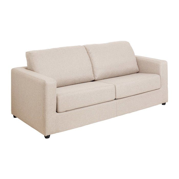 Canapé 3 places convertible express en tissu beige - Couchage 140 cm - Matelas 14 cm DONETO