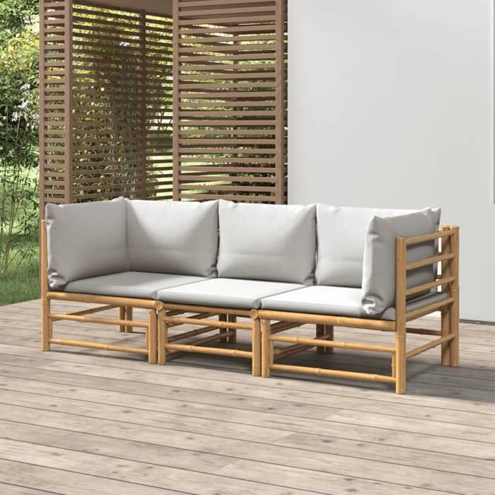 vidaXL Salon de jardin 3 pcs avec coussins Bambou - vue 2