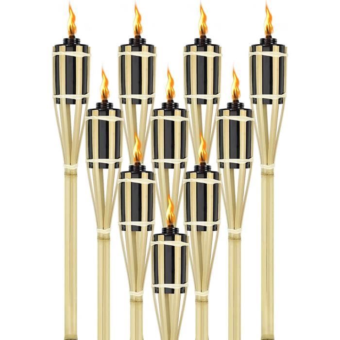 Lot de 24 Torches de Jardin en bambou pour extérieur - Torches à huile avec mèche, Lampe à huile décorativeHauteur: 90 cm