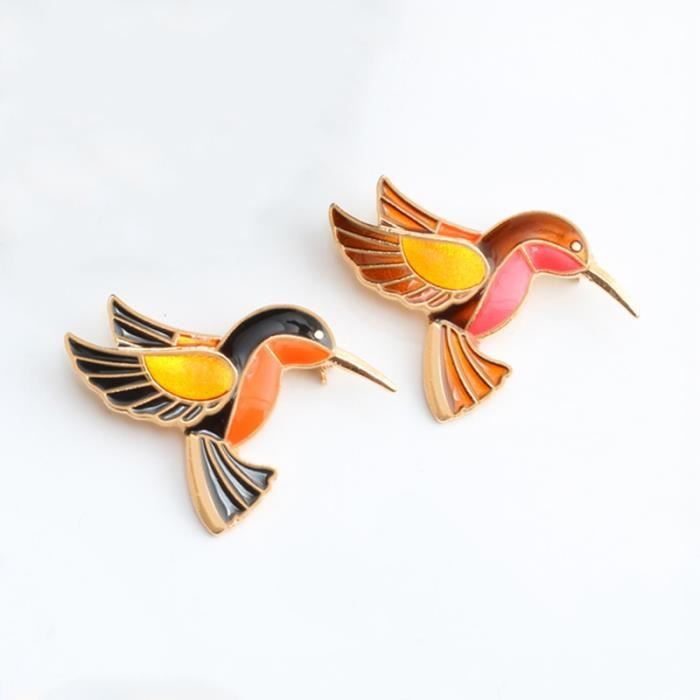 Bijou broche oiseau colibri émaillé alliage doré brooch 