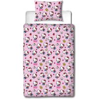 Parure De Lit Hello Kitty 1 Place - Housse De Couette 140x200 Cm + Taie 63x63 Cm - Rose Et Blanc Rayé - Oeko-Tex