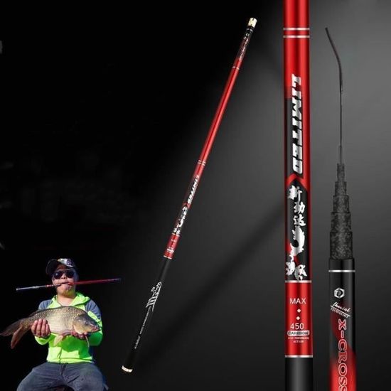 Canne à Pêche Télescopique Carbone 2.7M-9.0M Ultra-Légère Portable - Canne Carpe Avec Pièces De Rechange