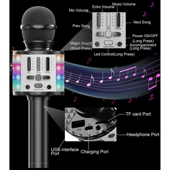Micros Sans Fil Karaoké, Microphone Karaoke Bluetooth Avec Lumière Scène, Portable  Haut-Parleur Pour Enfants-Adultes Fête Cha[q61] - Cdiscount Jeux - Jouets
