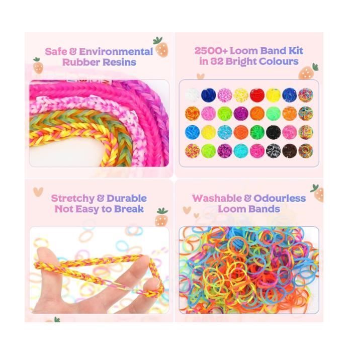 Bracelet Elastique Enfant, 2500 Élastique Multicolores Loom Bands Perles  Kit Bracelet, Cadeau pour Enfant Fille 5-12 Ans