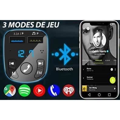 Transmetteur FM Bluetooth pour Voiture Dual USB 2.1A Ports Adaptateur Radio d