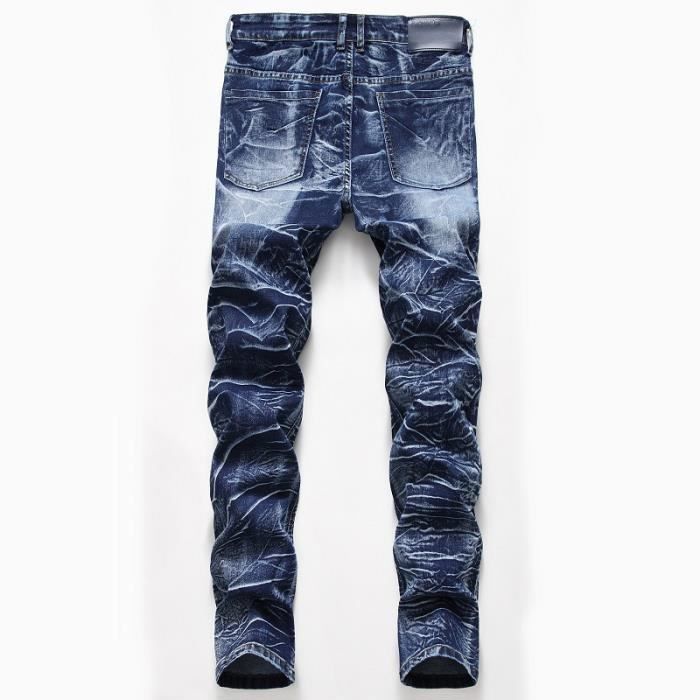 Jeans Homme avec Droit de Marque classique Denim Distressed Pantalons avec plis Stretch Hommes Jeans Bleu Bleu Cdiscount Pret a Porter