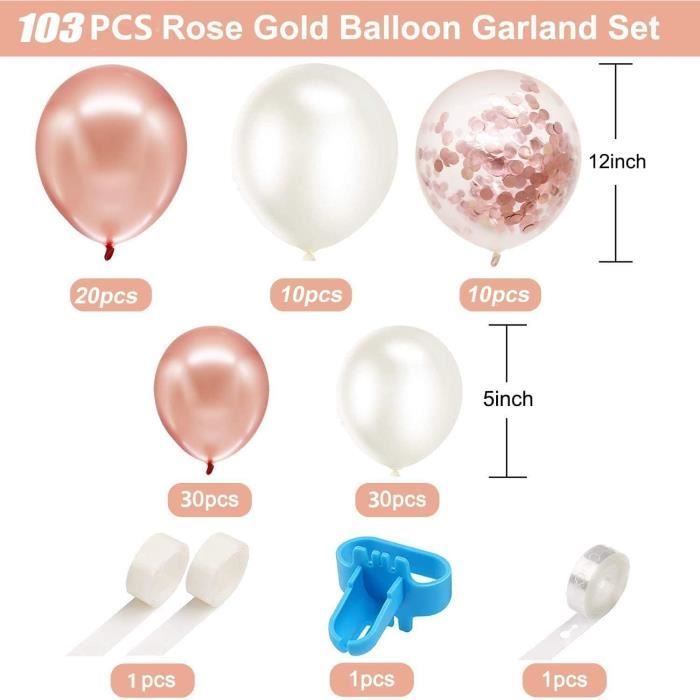 Ballons de décoration d'anniversaire en or rose, kit de guirlande d'arc de  ballon 124pcs avec ballon de confettis en or rose et blan - Cdiscount Maison