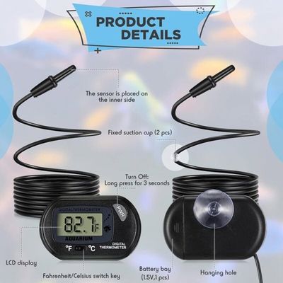 Lot De 5 Thermomètres-hygromètres LCD Numériques Avec Sonde - Pour Aquarium, Terrarium Ou Intérieur