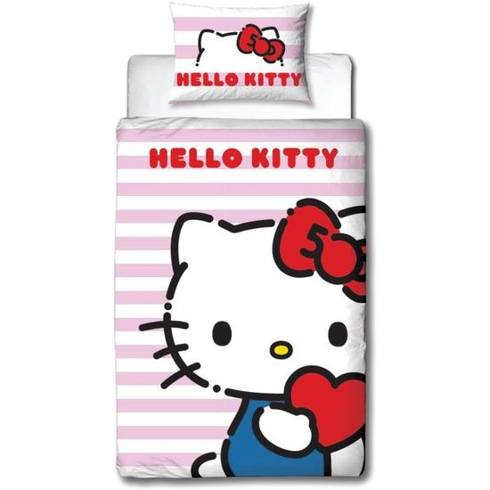 Parure De Lit Hello Kitty 3 Pièces - Housse Couette 200x200 Cm + Taies Oreiller, Microfibre Douce, Motif 3D
