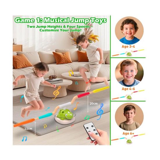 Jouets Sportifs 3 en 1, Saut Musical dans Le Jardin, Jeu Sportif pour Enfants avec Lanceur de Dinosaures, Saut Musical, Jeu de Lancer d'anneaux, Jouet Lanceur de fusée pour Les Enfants de
