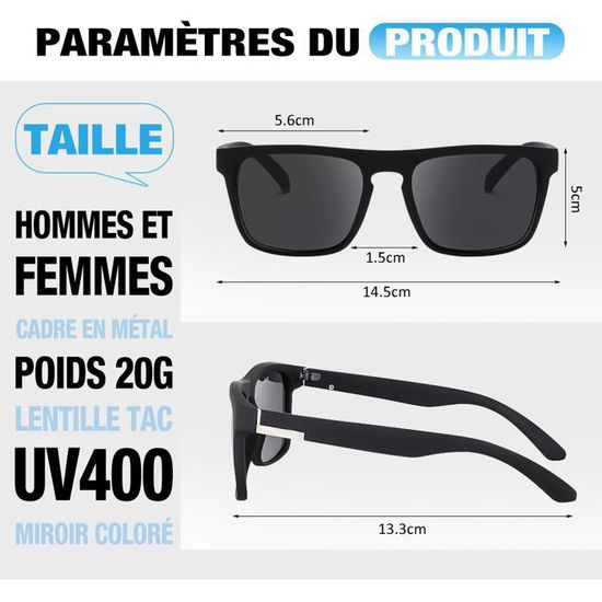 WEAROYO Lunettes De Soleil De Sport Polarisées Pour Homme Et Femme, Lunettes Rectangulaires Pour Pêche, Conduite, Protection UV400, Cadre Noir/verres Fumés Cadre Bleu Noir/verre Miroir Bleu Glace, M
