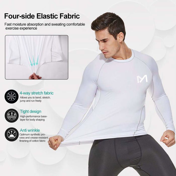 Tee-Shirt De Compression Homme Manches Longues - Pour Sport, Fitness, Running - Effet Gainant Et Respirant