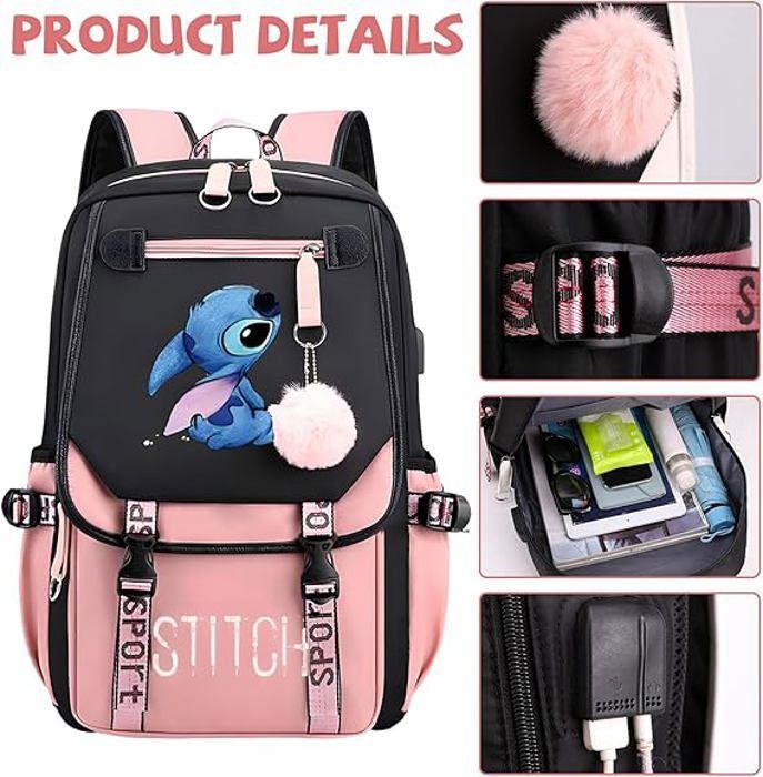 TOYBAGS Sac à Dos Scolaire Stitch Tropical - Double Compartiment