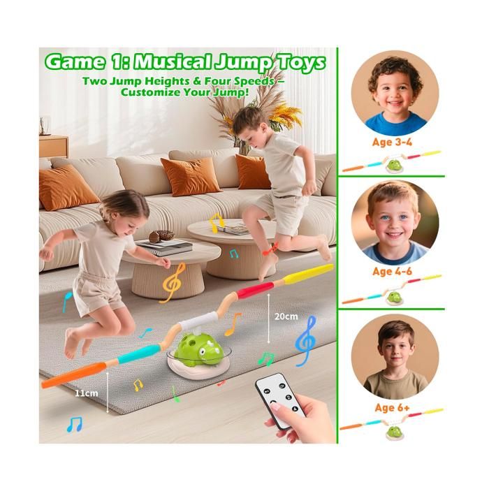 Jouet 3 En 1 – Saut Musical, Lancer D’anneaux Et Fusée – Enfant 3-12 Ans – Intérieur/extérieur