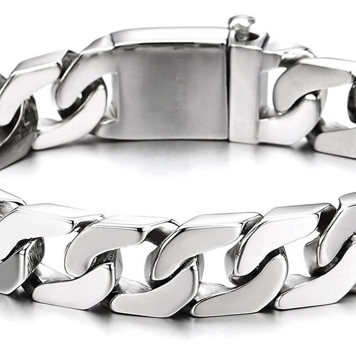 Gourmette Homme Acier Inoxydable/Or 18K/Noir 22Cm Bracelet Réglable