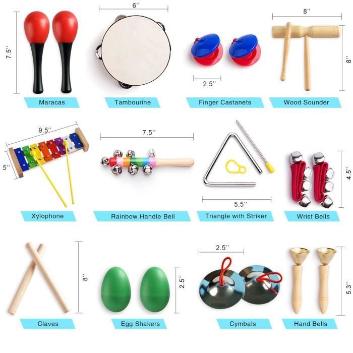 Instruments de musique pour tout-petits avec sac de transport, ensemble de  jouets à percussion 12 en 1 pour enfants avec xylophone, - Cdiscount Jeux -  Jouets