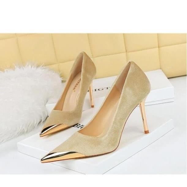 Escarpin Femme Beige TaloWT hauts aiguilles en daim Semelle en caoutchouc