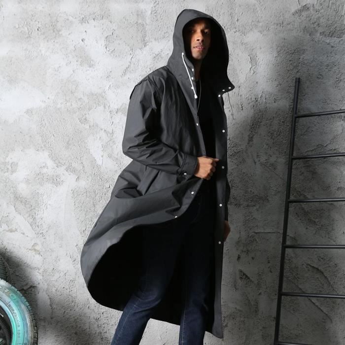 Noir - Imperméable long imperméable pour adultes, manteau de pluie à capuche  pour femmes et hommes, randonnée - Cdiscount Prêt-à-Porter
