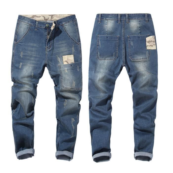Jeans Dechire Effet Use Troue MISSMAO Slim Homme Bleu clair Cdiscount Pret a Porter