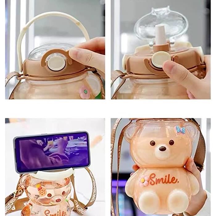 Kawaii Bear Borraccia con cannuccia, a prova di perdite Kawaii Bottiglia d' acqua 800ml Carino Gradiente Colorato Kawaii Bottiglie D'acqua Per Ragazze Scuola Ufficio Viaggi