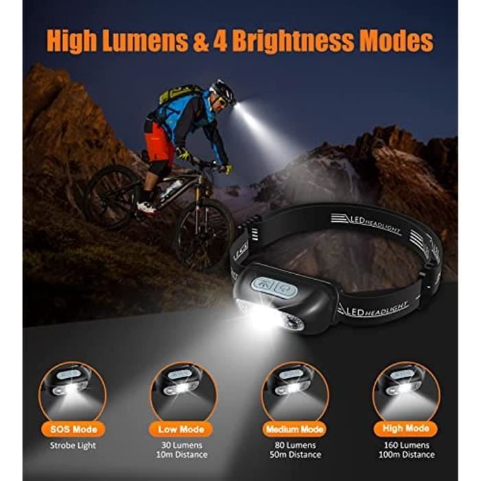 Lampe Frontale à LED, Lampe Frontale COB Rechargeable par USB, Lampe  Frontale réglable de 1500 lumens, légère et étanche pour Le Cyclisme, Le  Camping, la randonnée, la pêche, Les urgences : 