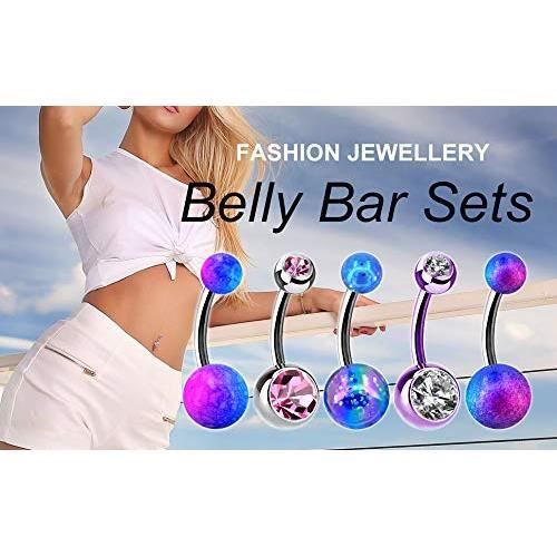 Piercing Nombril Pour Femme - Anneau En Acier Chirurgical Avec Zircone Rouge/violet - Bijou De Corps Simple Et élégant