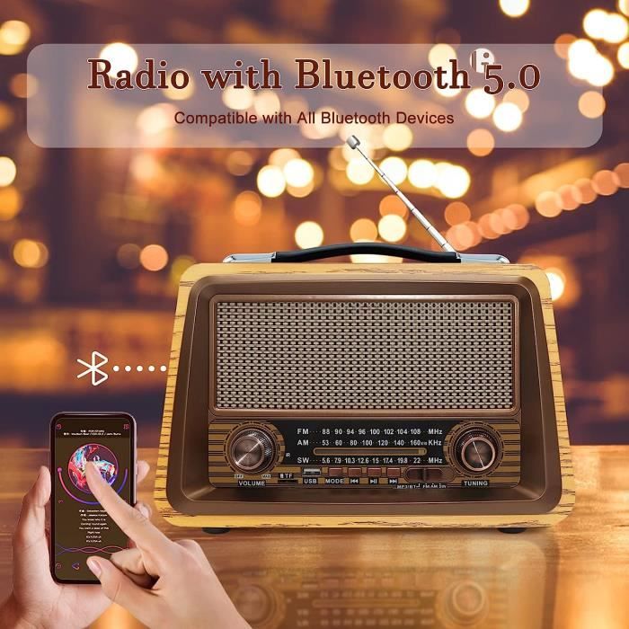 Radio Portable, Radio Vintage Bluetooth Fm-Am-Sw, Poste Radio À