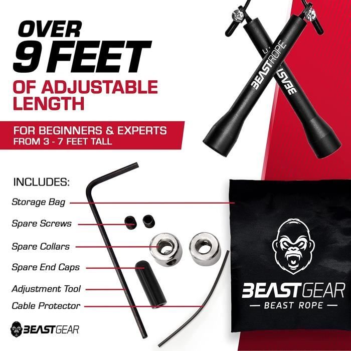 Beast Gear Corde à Sauter Elite - Rope avec Roulements à Billes en Acier et  Poignées Antidérapantes - Crossfit, Boxe, Fitness, 255 - Cdiscount Sport