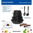Arthur Martin AM1502 Batterie de cuisine 15 pièces - poignée amovible effet bois - tous feux dont induction-4