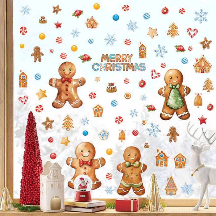 73 Autocollants Fenêtre Noël Amovibles - Motifs Bonhomme Pain D'épice - PVC - Lot 9 Feuilles