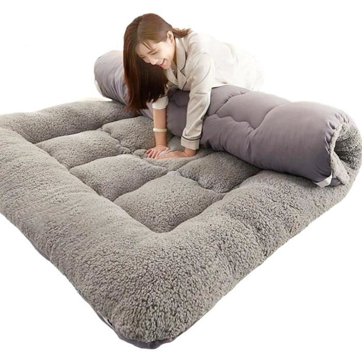 Matelas Futon Japonais De 10,2 Cm D'épaisseur, Canapé-lit Pour Camping, Voyages, Tatami, Tapis De Couchage Pliable, Bleu Clair, 150 X 200 Cm