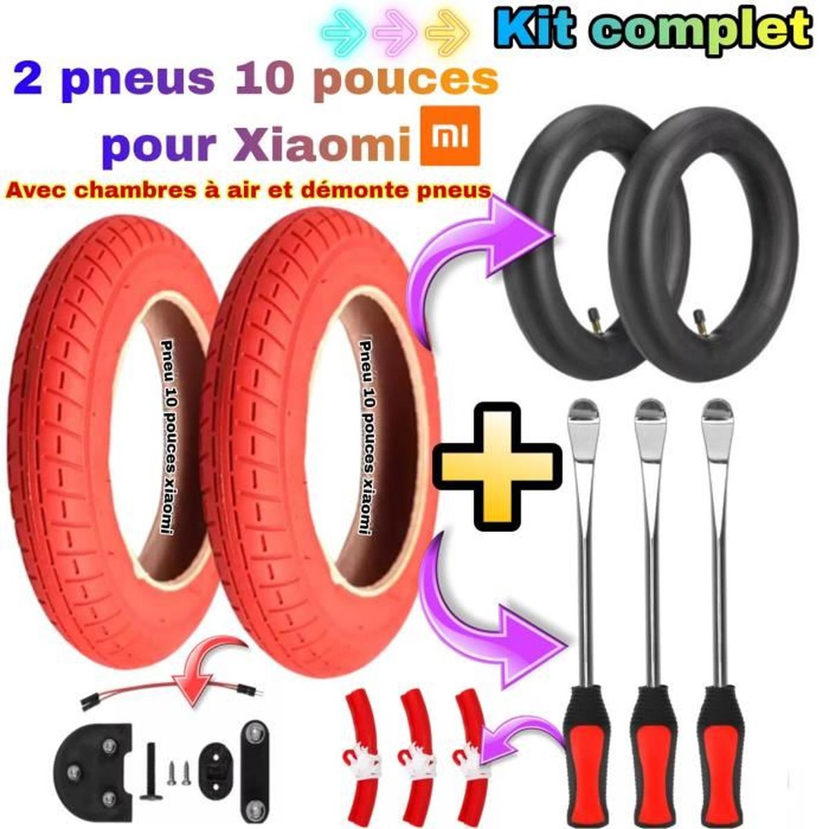 2 Chambres à Air 10x2.50 Pour Trottinette électrique + Démonte-pneu Métal