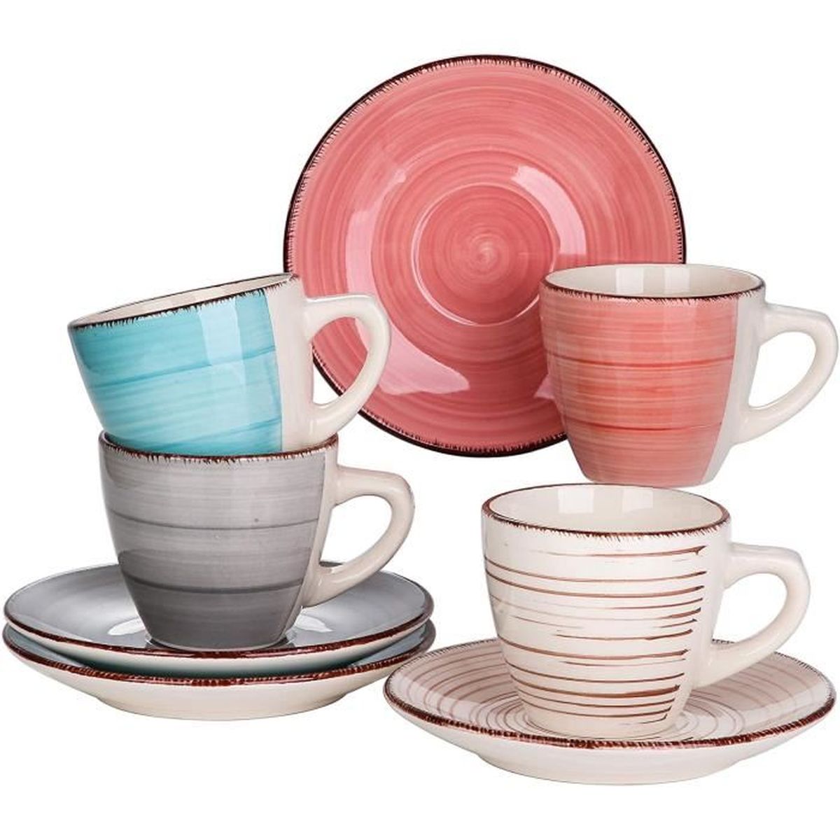 Set De 4 Mugs En Céramique Vancasso Série Bubble – 380 Ml – Finition Mate Extérieur / Brillant Intérieur – Bleu, Brun, Vert