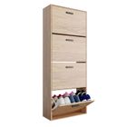 CASABEL Meuble chaussures - Armoire Rangement Grande Capacité 24 Paires - Meuble d Entrée Couloir - Bois Clair - 60x24x150 cm