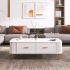 PUGSDRLY Table Basse Avec Tiroirs Coins Courbes Table de Salon Avec Côtés Ondulés Poignées et Pieds Dorés MDF Blanc