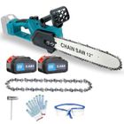 MAWIRON Tronçonneuse Sans Fil 12 pouces pour Makita 18V, 2 Batteries 5500mAh, Tronçonneuse À Main pour Élagage Des Branches Et Coupe De