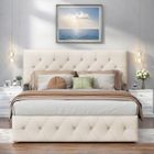 RAVAS Lit coffre 140x200cm, Lit double avec lattes et tête de lit, Lit double rembourré avec levage hydraulique, Moderne, Velours, Beige