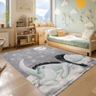 SIMPEX Tapis à poils courts pour chambre d'enfant - Dinosaure Nuage - Gris Bleu - 120x170 cm