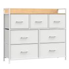 SONGMICS Commode, Armoire, Meuble de Rangement, 7 Tiroirs en Tissu avec Poignées, Cadre en Métal, Blanc Nuage et Beige Chêne