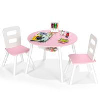 COSTWAY Ensemble Table avec 2 Chaises et Espace de Rangement pour Jouets 3-7 ans Rose